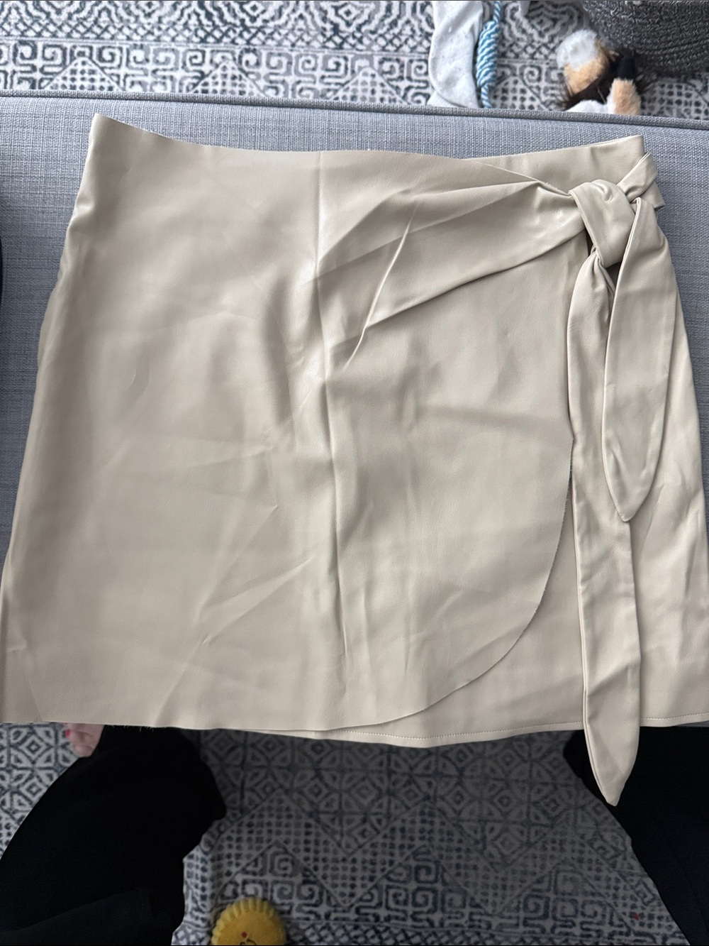 Modern Citizen Neutral Wrap Tie Skirt in Beige Faux Leather